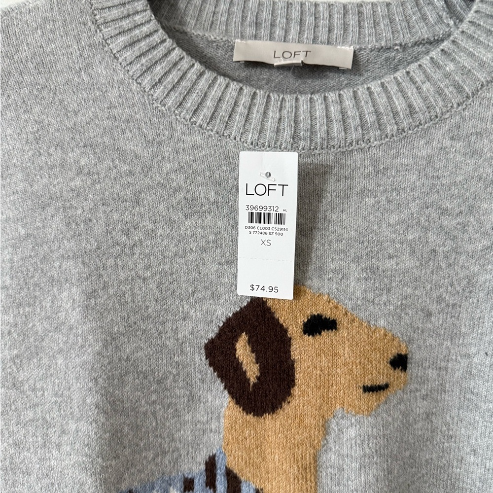 LOFT Light Gray Sweater with Dachshund Pattern - Picture 2 of 3